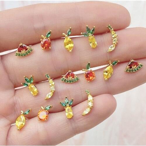 Ins Cute Stud Earrings For Women Cherry Blossom Fruit Earrings Shiny Inlaid Zircon Crystal Earings Fashion Jewelry 2021 KBE096