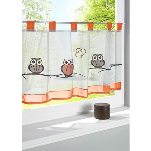 Nordic Tulle Sheer Owl Embroidered Roman Short Window Curtains for Home Living Room Decoration Voile in the Kitchen Cafe Curtain