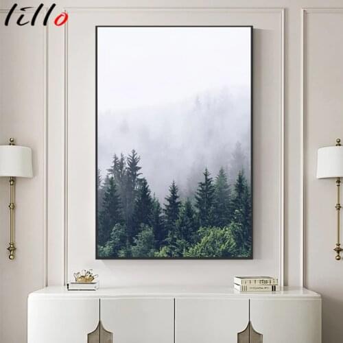 Scanvian Mountain wall posters fog forest canvas painting natural landscape nordic poster frames wall for living room home decor