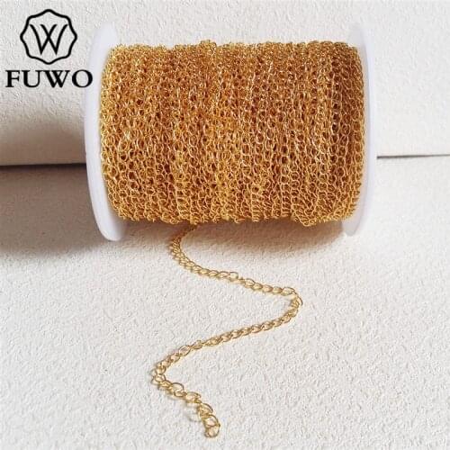 FUWO 10Meter Brass Extension Chain With 24k Gold Dipped High Quality Anti-Tarnish Chain For Jewelry Making 2.4*3.4mm NC007