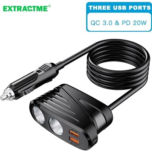 Extractme Car Lighter USB Port 3 Cigarette Lighter 12V/24V QC3.0 Car Charger Switch Auto Socket Splitter Charger Outlet Adapter