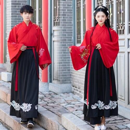 Embroidered in men and women brought wide sleeve wei wind Ru skirt big sleeve unlined upper garment costume code set