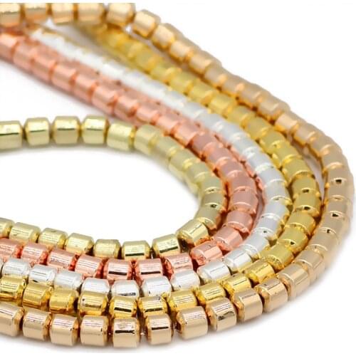 ZHBES 5x5MM Natural Stone Cylinder Gold Silvers Hematite Spacer Geometry Loose Beads For Jewelry Making DIY Bracelet Findings