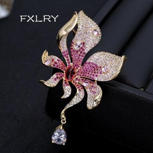 FXLRY Exaggerated female cubic zirconia shining flower brooch simple personality set with zircon accessories brooch jewelry