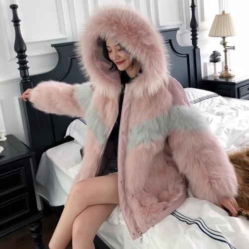 Parka Winter Women Real Fox Fur Coat Autumn Double-side Wear Parkas Korean Pink Jacket Abrigo Mujer MY1085