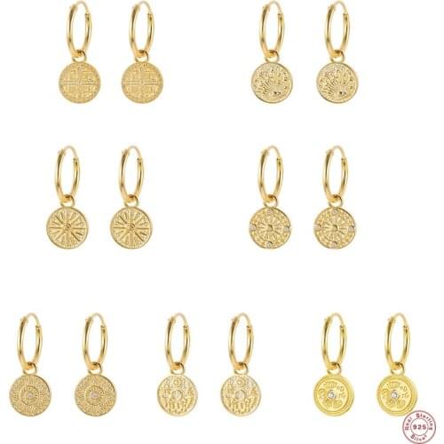 CANNER Trendy Bohemia Hoop Earrings 925 Sterling Silver Medal Pendant Earring For Women Girls Pendientes Oorbellen Fine Jewerly