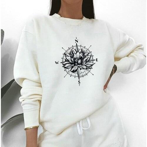 Womens Sweatshirt With Print Flowers Compass Runner Clothing Tracksuit Winter 2021 Design Graphics Long Pullover Adventure Time