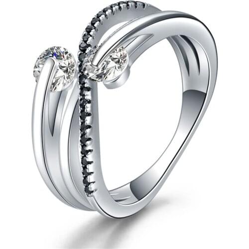 SODROV 925 Sterling Silver Jewelry Zircon Wedding Rings for Women Female Bijoux Black Spinel Hollow Finger Ring G066