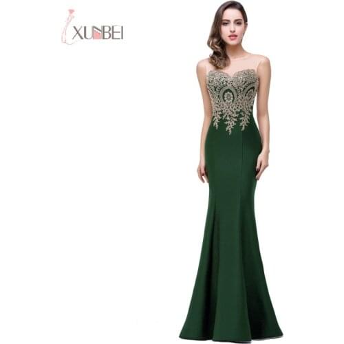 Xunbei Evening Dress 2020 Deep Green Mermaid Long Formal Gown 2019 Lace Applique Sleeveless robe de soiree