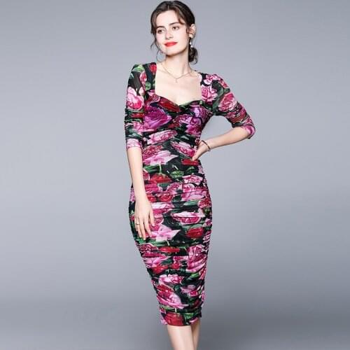 ZUOMAN Women Summer Elegant Mesh Dress Festa High Quality Long Floral Party Robe Femme Square Collar Designer Pencil Vestidos