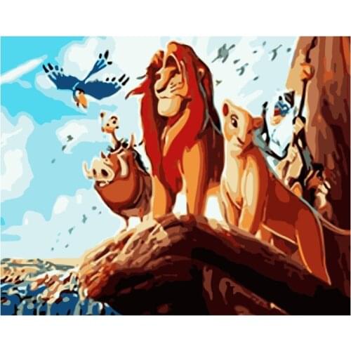 Animated lion king Animal DIY Drawing Painting by Numbers Lage Size Picture on Wall Decoration Children Gift 40x50 50x65cm