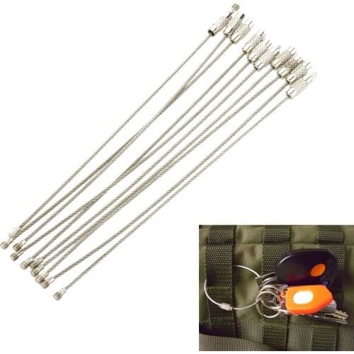 10PCS Wire 15cm Stainless Steel Wire Keychain Cable Key Ring for Outdoor Hiking Multifunction for hanging flashlight keys pliers