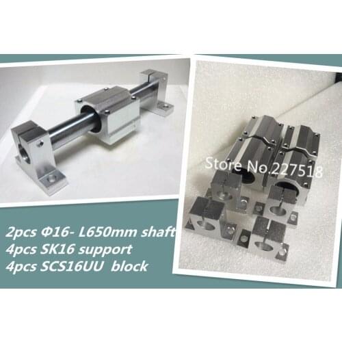 2pcs 16mm- L650mm linear round shaft +4pcs SCS16UU linear block bearing +4pcs SK16 support