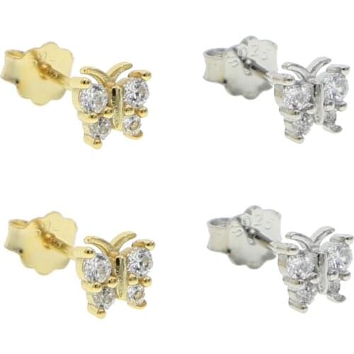 5mm mini small cz butterfly stud earring minimal the second piercing stud silver