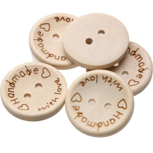 50 100 PCS Hand Made With Love Wood Button 2 Holes DIY Craft Sewing Scrapbooking Clothes Jewelry Accessories 15mm 20mm 25mm