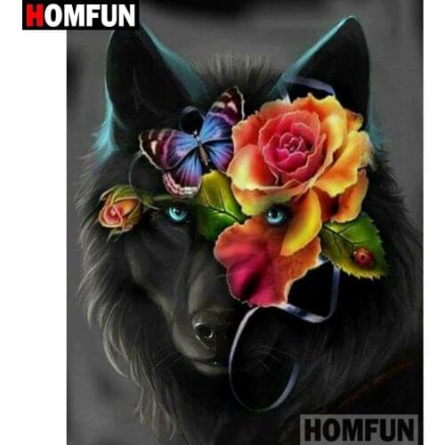 HOMFUN 5D DIY Diamond Painting Full Square/Round Drill "Animal wolf" 3D Embroidery Cross Stitch gift Home Decor A01887