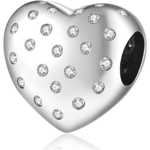 Authentic S925 Silver Bead Sparkling Love Heart Charm fit Lady Bracelet Bangle DIY Jewelry