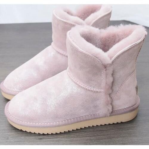 New2020 Genuine Cowskin Boots Australia Women Sheep Wool Boots Winter Snow Boots Waterproof Leather Non-Slip Ankle Womens Shoes