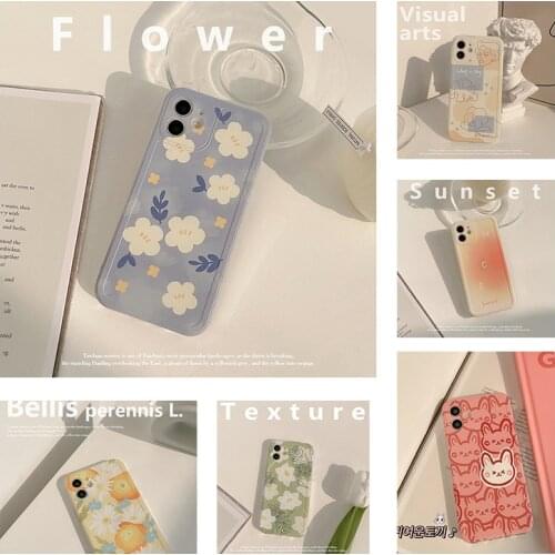 Retro artist sweet flower sunset photo frame Korean Phone Case For iPhone 11 12 Pro Max Xr Xs Max 7 8 Plus 7Plus Case Cute Cover