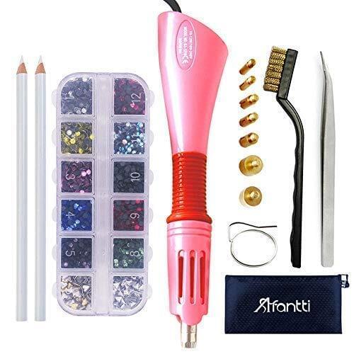 Hotfix Applicator, Afantti Rhinestone Setter Hot-fix Applicator Wand Tool Hot Fix Kit Set with 7 Tips & Hotfix Rhinestones, Pink