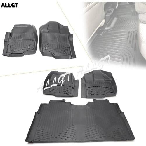 For 2017 Ford F-150 F-250 F-350 Supercrew All Weather Rubber Slush Floor Mats Set, 3 Pieces