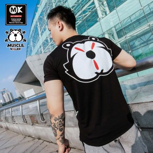 Muscle killer Slim short sleeved Bear Sports Half sleeved T-shirt for men running cotton summer breathable training clothing
