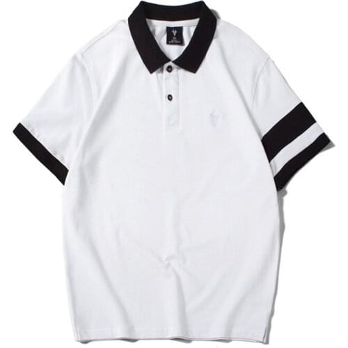 Japanese Harajuku Contrast Collar Polo T Shirt for Men Urban Mens Streetwear Striped Short Shorts Sleeve Cotton Polo Shirts