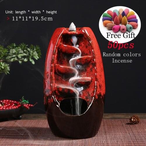 Incense Burner Backflow Ceramic Waterfall Incense Holder Aromatherapy Ornamental Home Decor Gifts with 50 Backflow Incense Cones