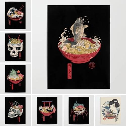 Hd Prints Picture Ukiyo Wall Artwork Modular Skull Ramen Painting Poster Fish Canvas Anime Living Room Home Decoration Framework