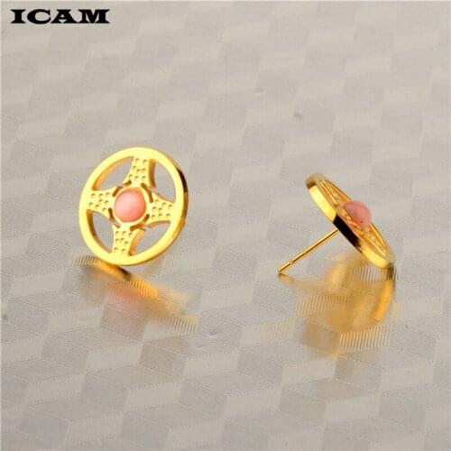 ICAM Fashion Trendy earrings flowers stud earrings for women Vintage creative Stainless steel woman stud earrings fine jewelry