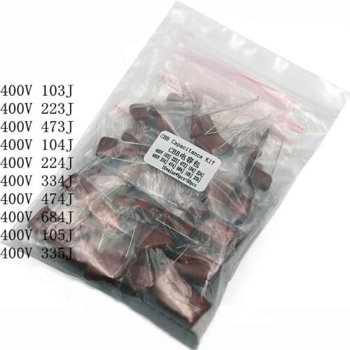 KIT 50PC=10value*5pcs Metallized Polyester Film Capacitors CBB Assortment Kit 400V 10nF ~ 3.3UF