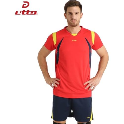 Etto New Male Sport Breathable Short Sleeved T-shirt And Shorts Volleyball Suit Professional Volley ball Jerseys Uniforms HXB006