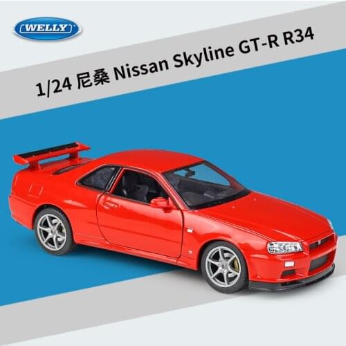 WELLY 1:24 Nissan Skyline GT-R R34 Simulation Alloy Car Model Crafts Decoration Collection Toy Tools Gift for Kids