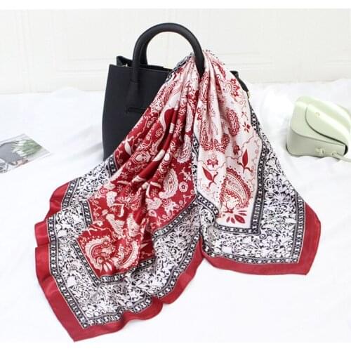 Fashion Paisley Print Kerchief Square Shawls and Wraps Silk Satin Women Neck Scarf Bandana Head Hijab Scarfs Female Handkerchief
