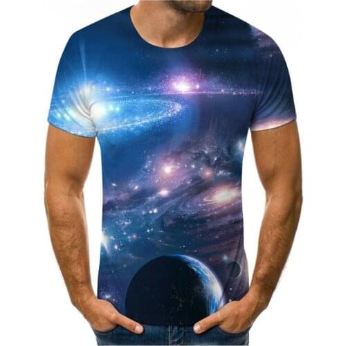 Mens short-sleeved T-shirt fashion print looking up at the stars Harajuku casual mens short-sleeved T-shirt oversize