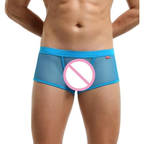 Mens Underwear Boxer Shorts Mesh See Through Underpants Male Homme Panties Boxers Trunks Gay Lingerie Men Sleepwear Nightwear