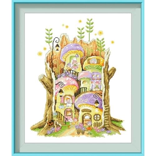 Fairy village Dreampattern counted cross stitch kits cartoon embroidery needlework sets 18ct 14ct 11ct white cloth DIY handmade