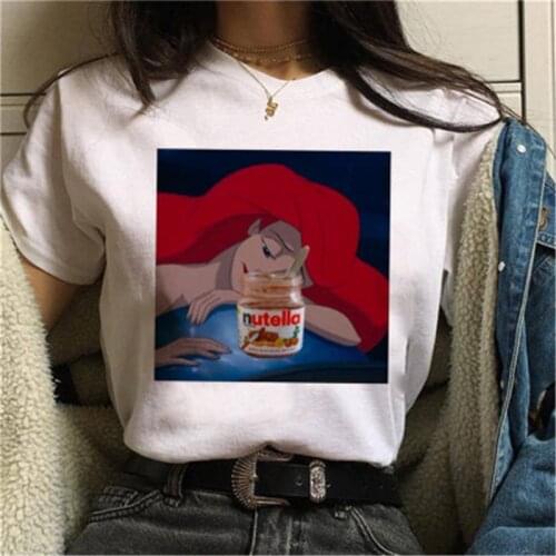 Disney new princess print T-shirt princess cartoon pure cotton white female models funny and cool regular round neck T-shirt