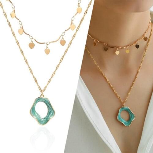 2020 New Mini Heart Necklace Irregular Enamel Pendant Choker Necklace Gold Tone Necklace Set For Women Party Jewelry Gift