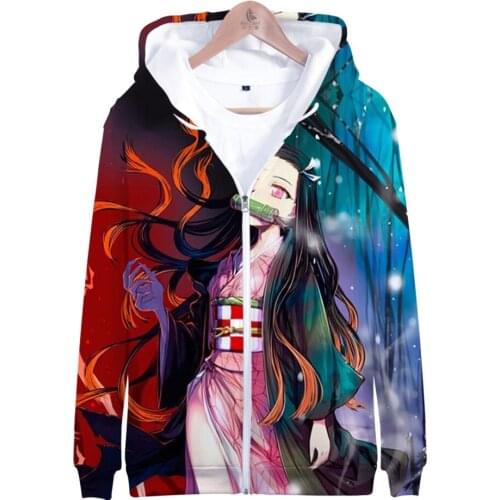 New Demon Slayer Zipper Hoodies Men/Women Harajuku Fashion Kimetsu No Yaiba Zipper Sweatshirt Anime Kamado Nezuko Hoodies Coats