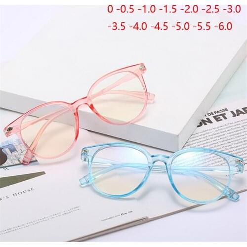 Transparent Literary Student Nearsighted Glasses Women Men Retro PC Oval Myopia Eyeglasses With Degree 0 -0.5 -1.0 -1.5 To -6.0