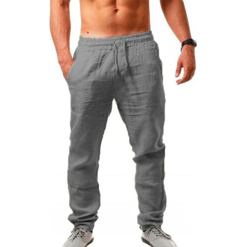 Solid Color Linen Trousers Fitness Streetwear M-3Xl 2021 New Mens Cotton Linen Pants Male Summer Breathable