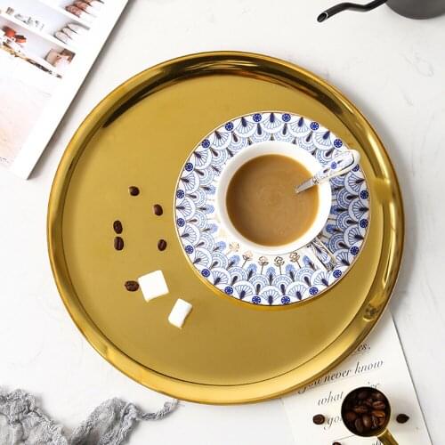 28cm Round Metal Storage Tray Nordic Table Stainless Steel Plate for Afternoon Tea Fruit Snack Cake Jewelry Organizer Trays
