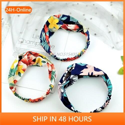 Fashion Women Summer Hair Bands Print Flower Headbands Fashion Vintage Cross Turban Bandage Bandanas Hair Accessories Headband