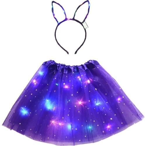 2021 New LED Glow Light Up Tutu Skirt Ear Headband Fancy Dress Wedding Birthday Neon Party Bunny Rabbit Costume for Women Girls