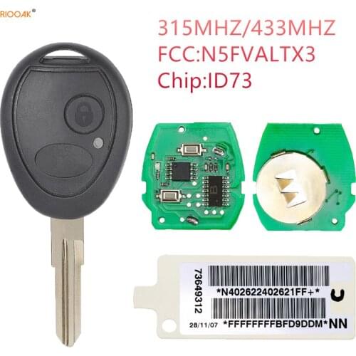 RIOOAK New Replacement Remote Car Key Fob 433MHz ID73 Chip 2 Button forLand Rover Discovery 1999-2004 FCC:N5FVALTX3