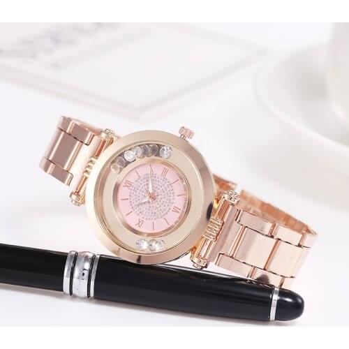 Luxury Rose Gold Spherical Diamond Roman Starry Sky Watch Ladies Fashion Steel Band Quartz Watch Fashion High-End Gift Clock