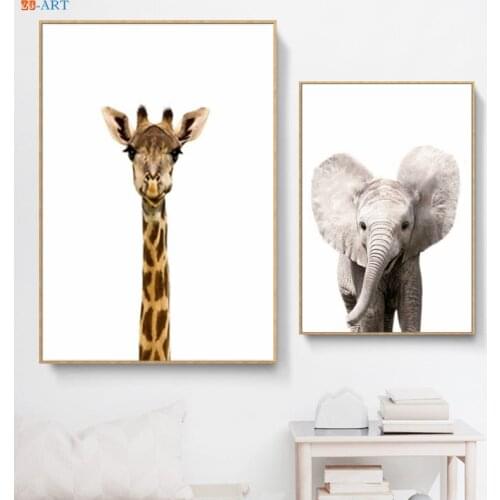 Safari Baby Animals Canvas Wall Art Giraffe Elephant Zebra Lion Home Painting Print Poster Kids Room Nursery Decor Unframe