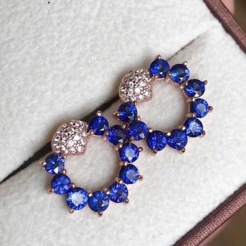 Sapphire earring Free shipping Natural real sapphire 925 sterling silver Fine jewelry 3mm 18pcs gem