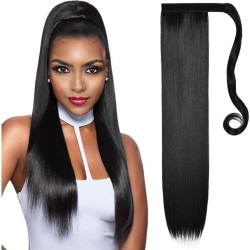 Synthetic Hair Fiber Heat-Resistant Straight Ponytail Hair Extension With Ponytail Extension Extended Black Brown Headwear